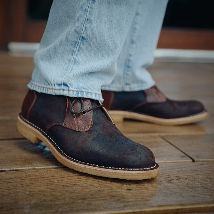 Oiled or waxed leathers for water resistance for country boots