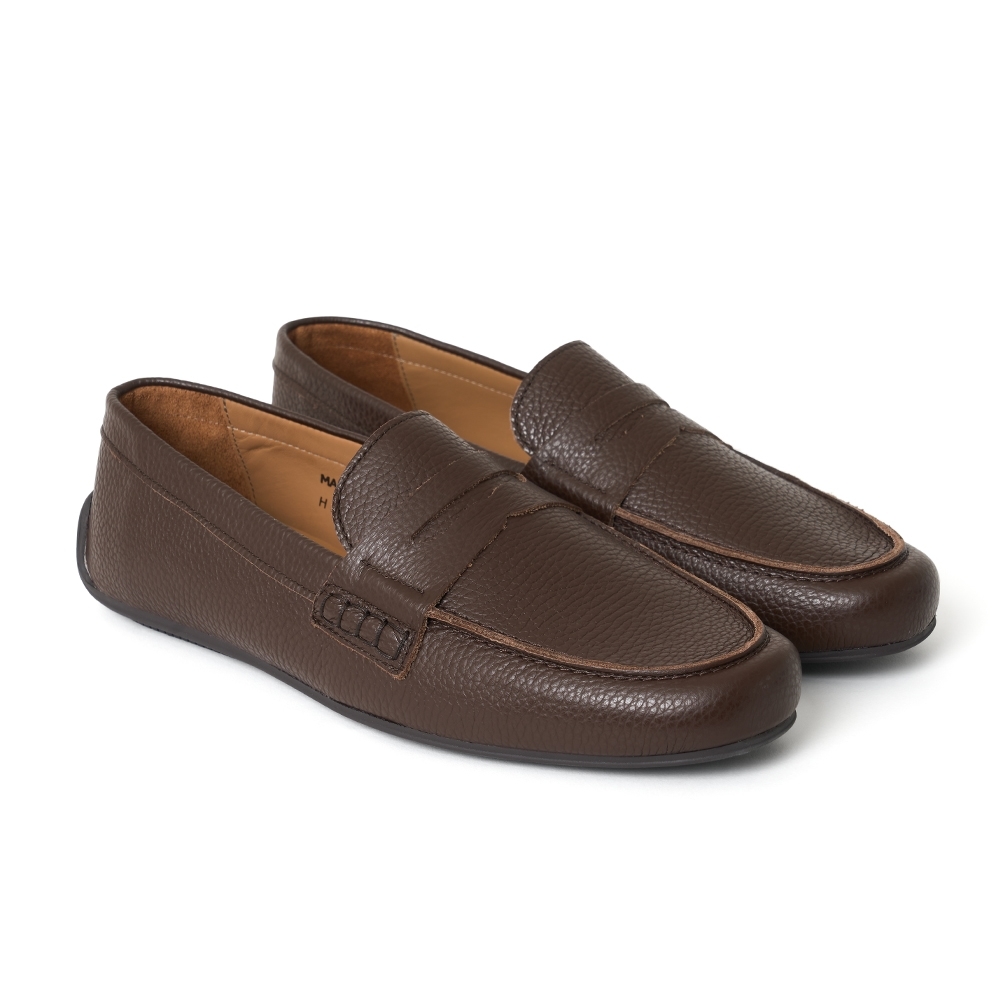 Hunt Driving Moccasin shoe in Dark Brown Grain Leather