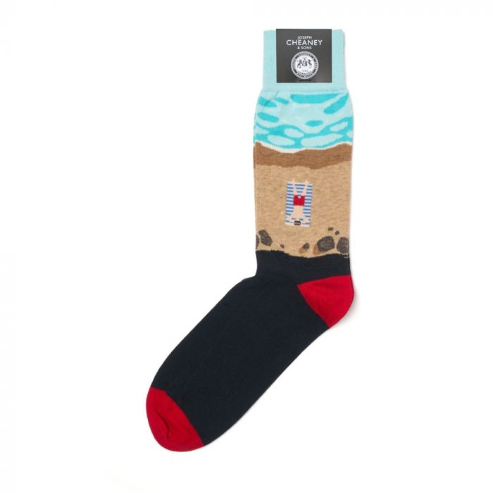 Beach Scene Beige Cotton Socks
