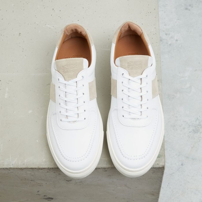 Hallam Trainer in White Leather/Rock Suede