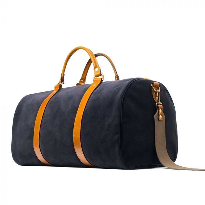 Duffle Holdall in Oceano Suede/Chestnut Calf Leather