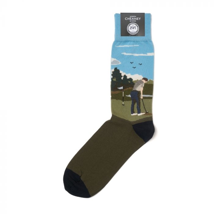 Golf Scene Green Cotton Socks