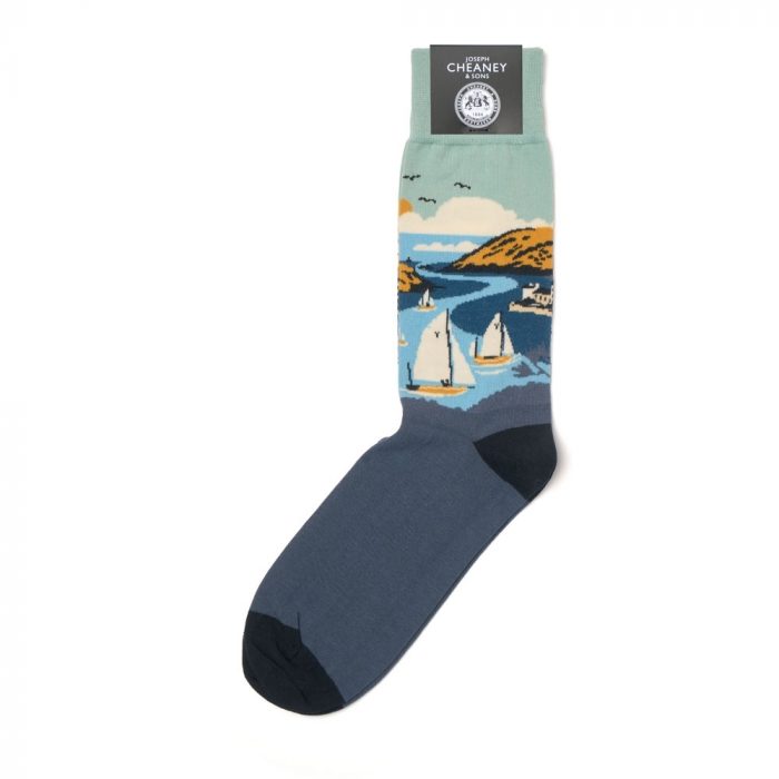 Harbour Scene Blue Cotton Socks