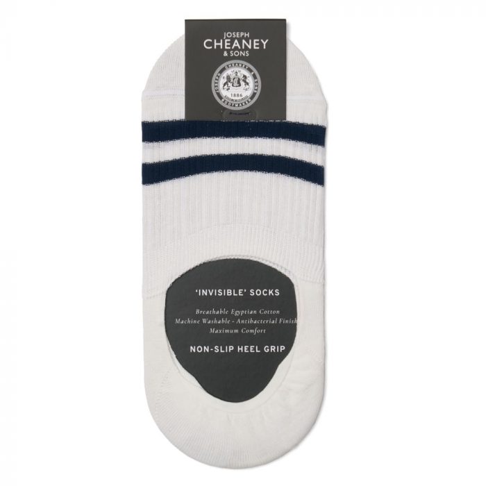 Mercerised Cotton White/Blue Stripe Invisible Socks