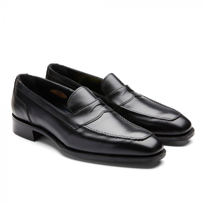 Saxon Penny Loafer in Black Calf Leather