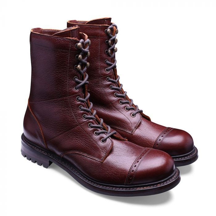 Tiger Moth II Military Style Mid Calf Derby Boot in Whiskey Kudu Leather