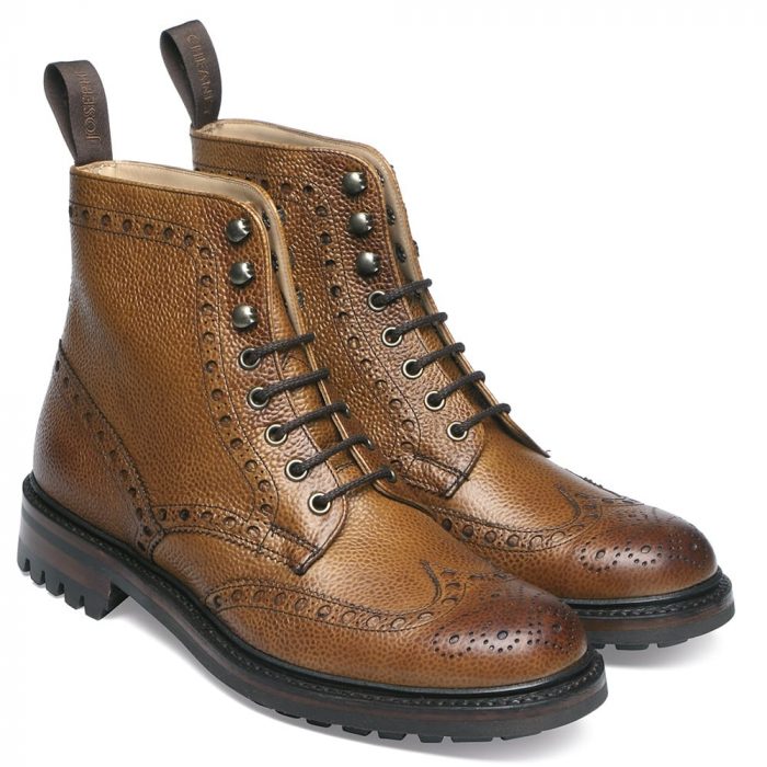 Tweed C Derby Brogue Boot in Almond Grain Leather