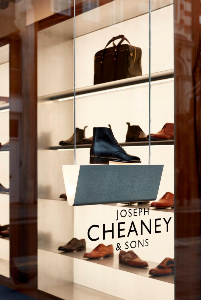 Shop window view of the Cheaney store