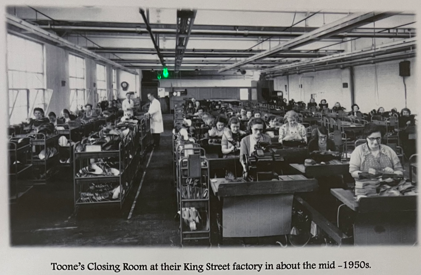 Caption: B Tonne & Co 1888 – 1980 Closing Room. Factory no longer active. Photo taken from Desborough Heritage Centre with permission