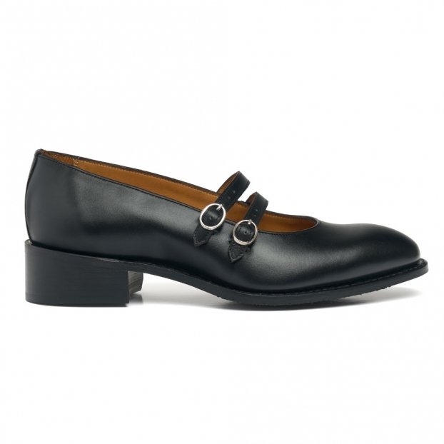 Abigail D Double Strap Mary Jane Shoe in Black Calf