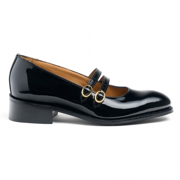 Abigail D Double Strap Mary Jane Shoe in Black Patent