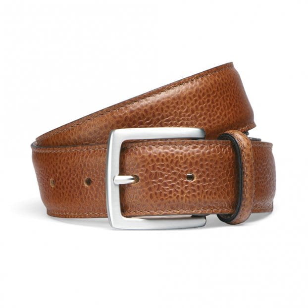 Almond Grain Leather Belt | Silver Buckle