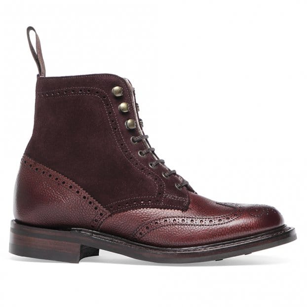 Amelia R Shearling Lined Derby Brogue Boot in Burgundy Grain Leather/Plum Suede