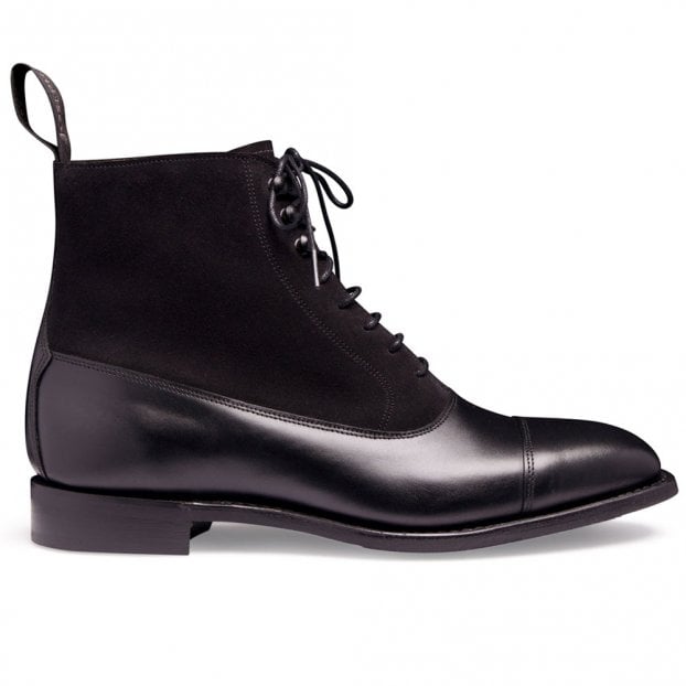Anna D Balmoral Boot in Black Calf Leather/Black Suede