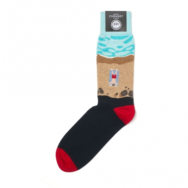 Beach Scene Beige Cotton Socks