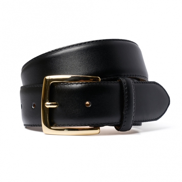 Black Calf Leather Belt | Gold Buckle