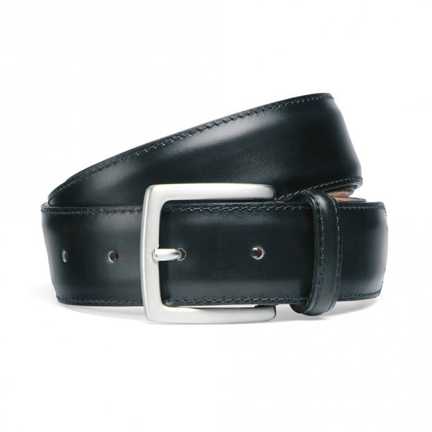 Black Calf Leather Belt | Silver Buckle