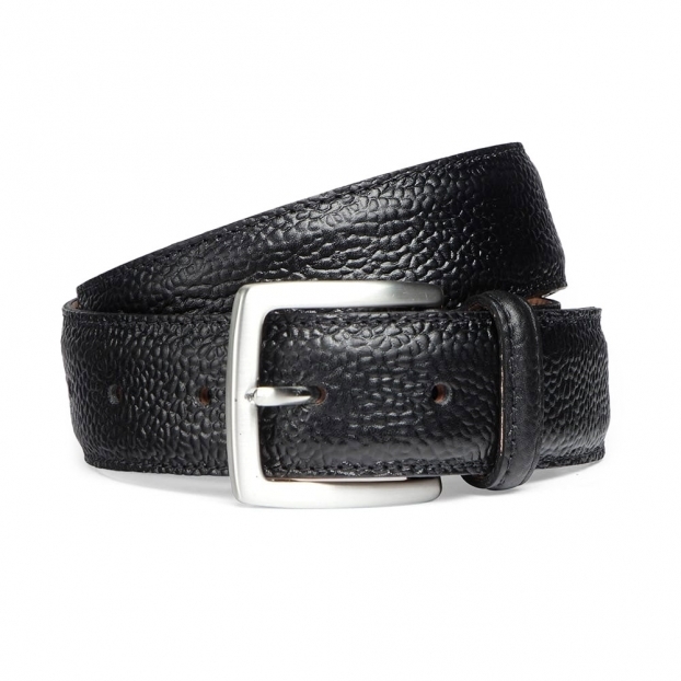 Black Grain Leather Belt | Silver Buckle