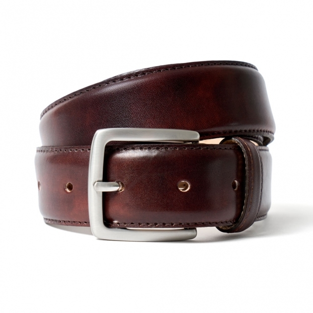 Brown Museum Calf Leather Belt | Silver Buckle