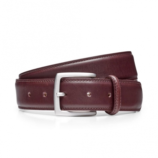Burgundy Calf Leather Belt | Silver Buckle