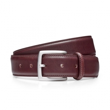 Burgundy Calf Leather Belt | Silver Buckle