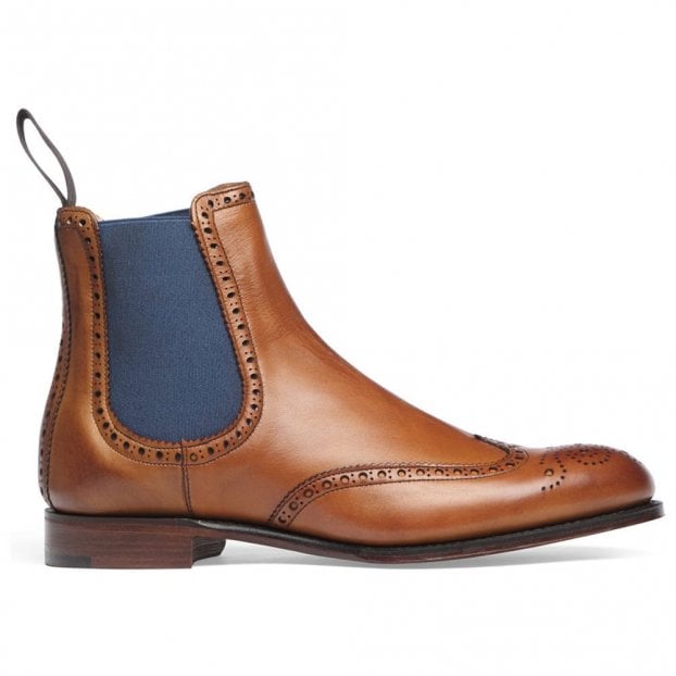 Charlotte Wingcap Brogue Chelsea Boot in Chestnut Calf Leather