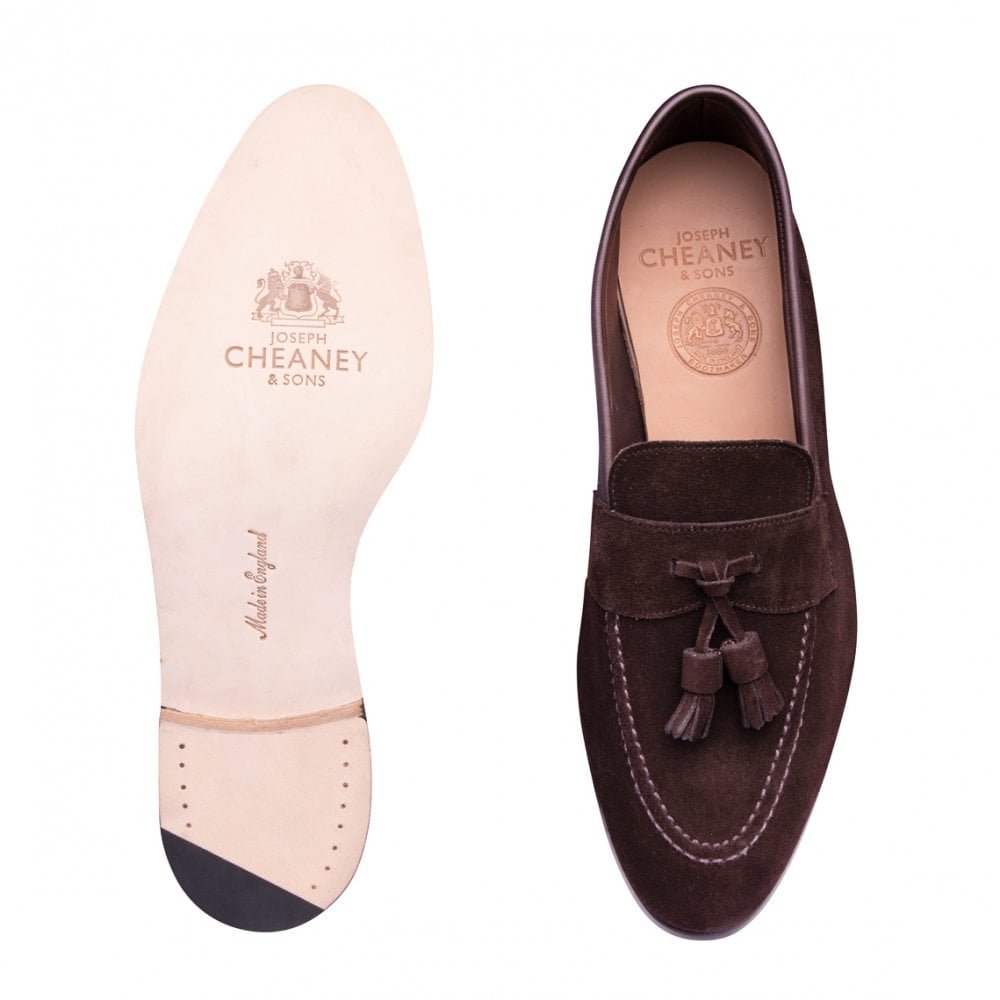Timothy Collapsible Tassel Loafer in Bitter Chocolate Suede  display picture 1