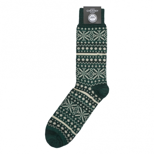 Christmas Pattern Green Merino Wool Socks