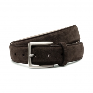Pony (Dark Brown) Suede Belt | Silver Buckle