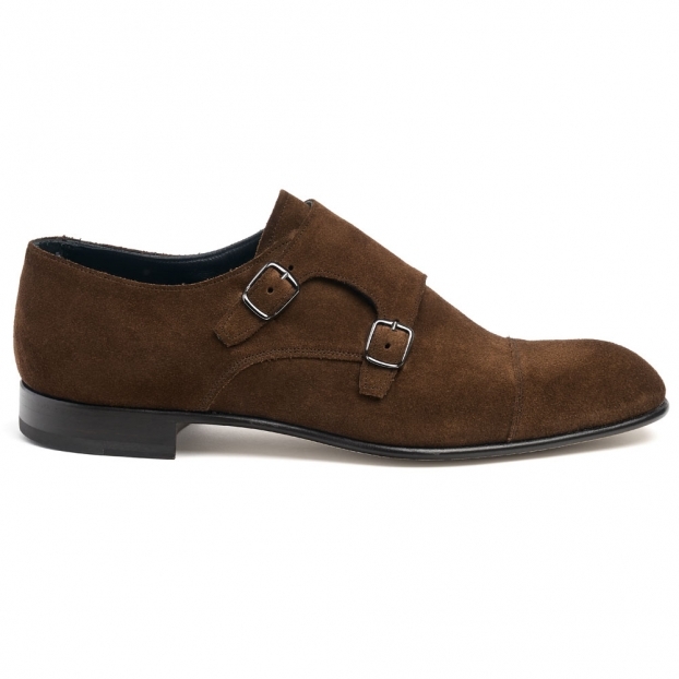 Eddy Double Buckle Monk Shoe in Plough Suede
