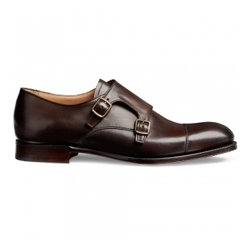 Edmund Double Buckle Monk Shoe in Mocha Calf Leather