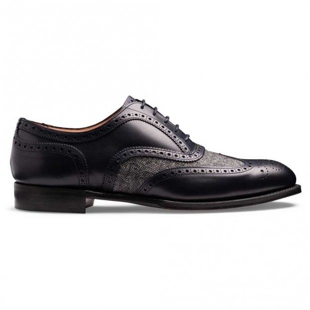 Edwin II Two Tone Oxford Brogue in Navy Calf/Grey Donegal Tweed