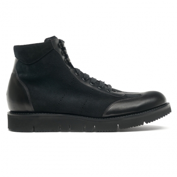 Farah Hi Top Trainer Boot in Black Calf/Black Suede