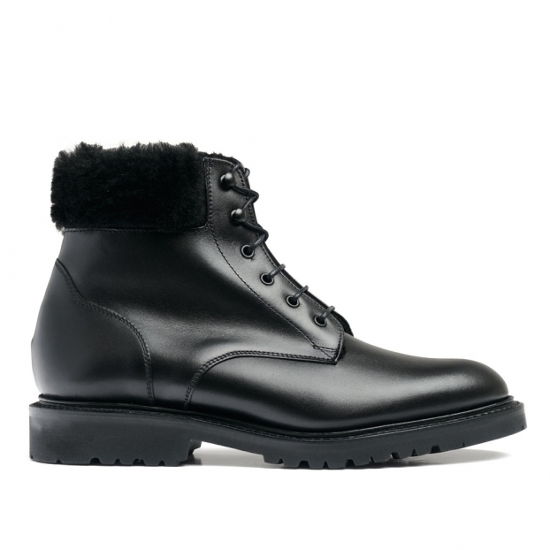 Felicity GV Shearling Collared Derby Boot in Black Calf Leather