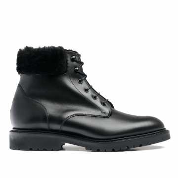 Felicity GV Shearling Collared Derby Boot in Black Calf Leather