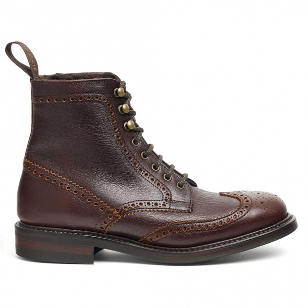 Gailes R Shearling Lined Derby Brogue Boot in Whiskey Kudu Leather
