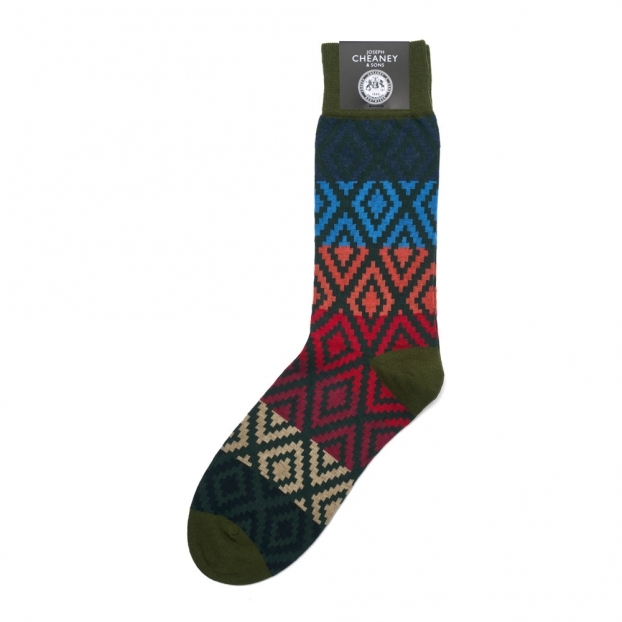 Geo Stripe Moss Cotton Socks