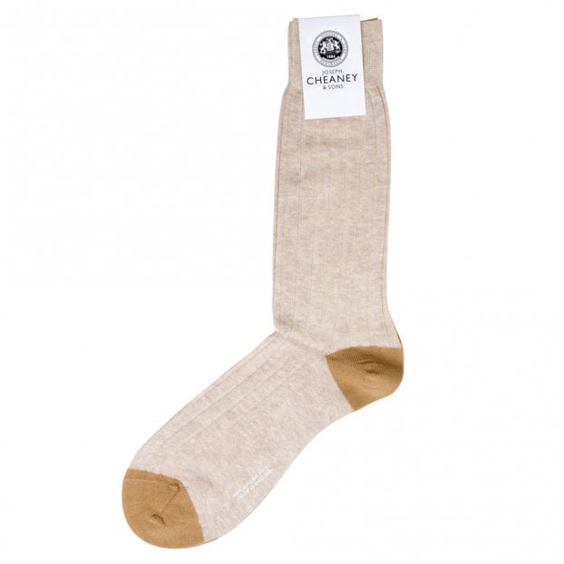 Hamada Linen Beige Mens Ribbed Socks With Contrast Heel And Toe