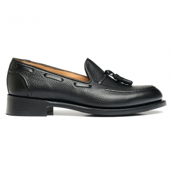 Harriette D Tassel Loafer in Black Grain Leather