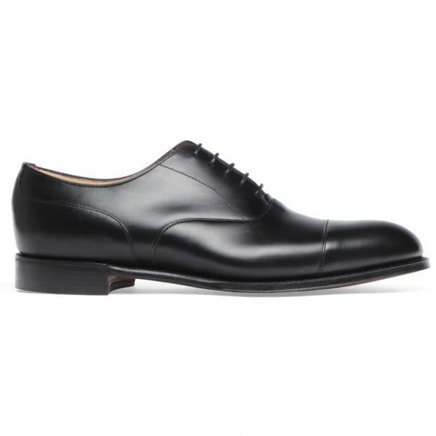 Harrington R Capped Oxford in Black Calf Leather | Rubber Sole
