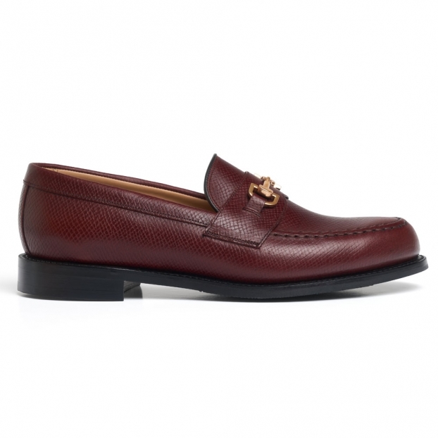 Harvey D Horsebit Loafer in Burgundy Hatched Grain Leather