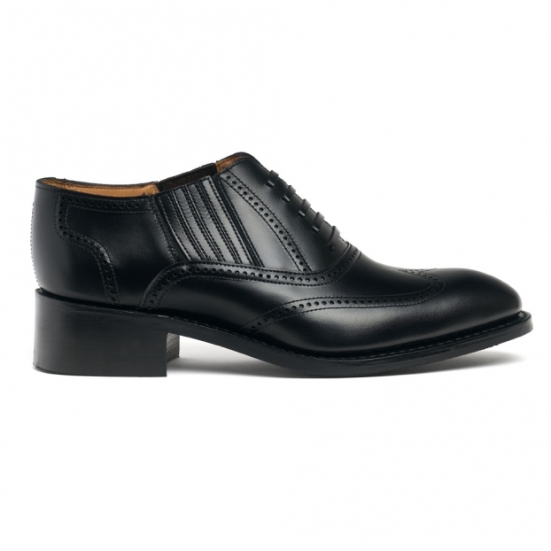 Heidi D Slip On Gusset Oxford Brogue in Black Calf