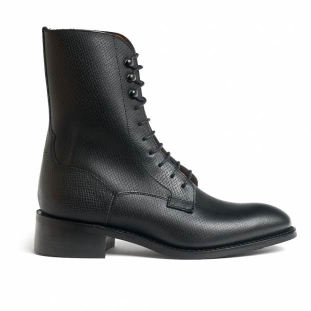 Henrietta D Derby Boot in Black Hatched Grain