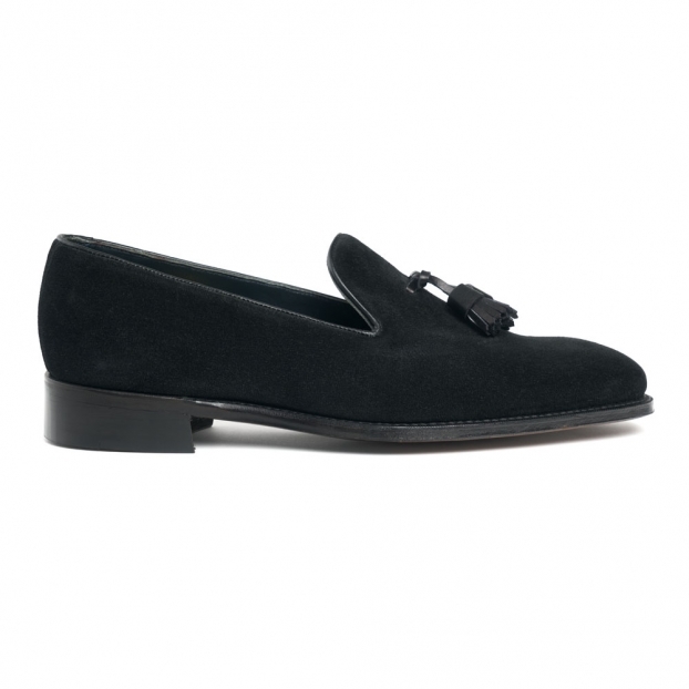 Highgrove II Wholecut Tassel Loafer in Black Suede