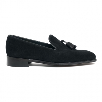 Highgrove II Wholecut Tassel Loafer in Black Suede