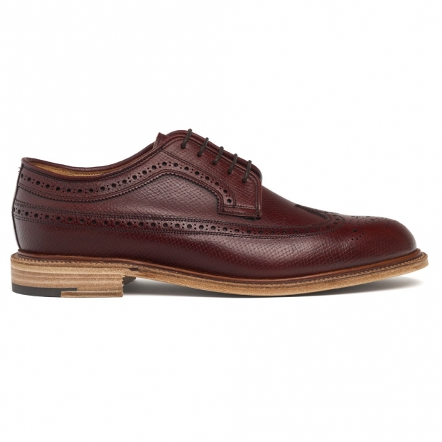 Hoxton EF Long Wing Derby Brogue in Burgundy Hatched Grain Leather