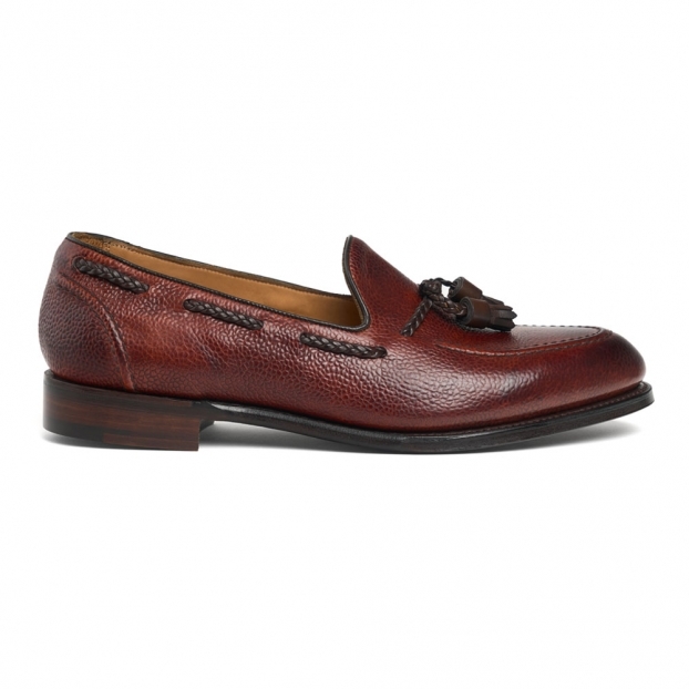 Hubert II EF Tassel Loafer in Mahogany Grain Leather