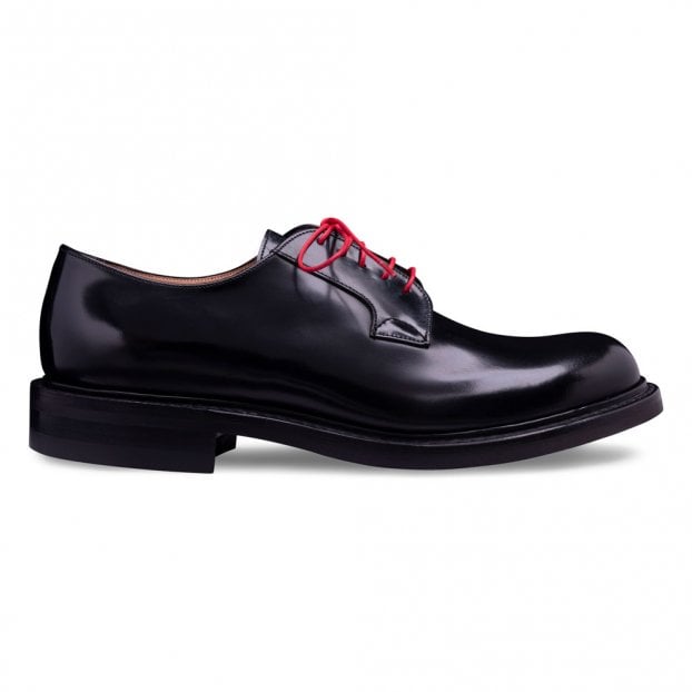 Isaac Derby in Black Rub Off Hi Shine Calf Leather