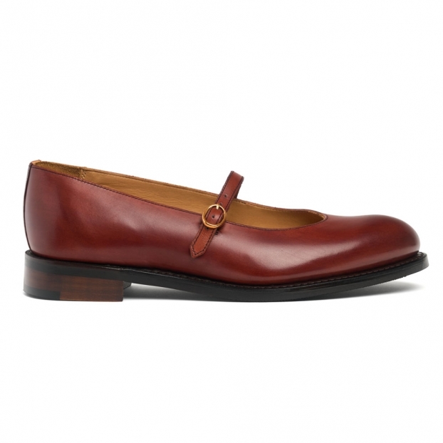 Jayne D Single Strap Mary Jane Shoe in Dark Leaf Calf Leather
