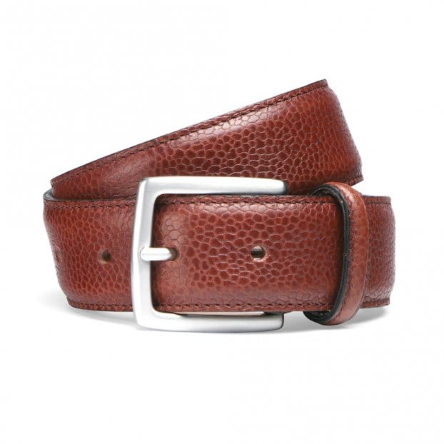 Mahogany Grain Leather Belt | Silver Buckle
